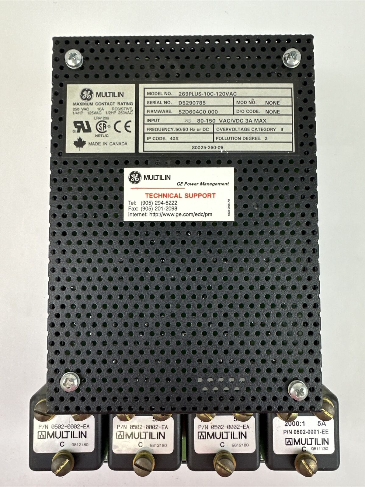 GE MULTILIN 269PLUS-10C-120VAC MOTOR MANAGEMENT RELAY FW 52D604C0.000 80-150V 3A