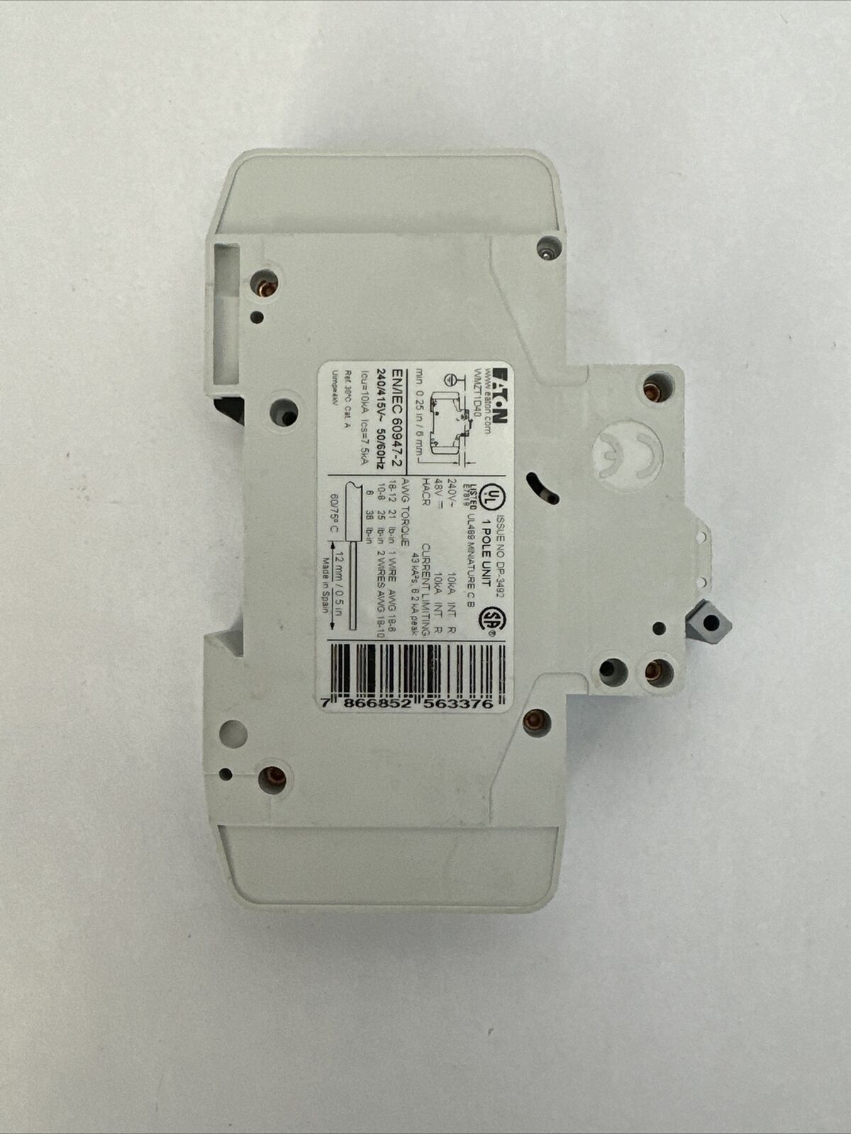 EATON WMZT1D40 CIRCUIT BREAKER 40A 48VDC 277VAC 1POLE