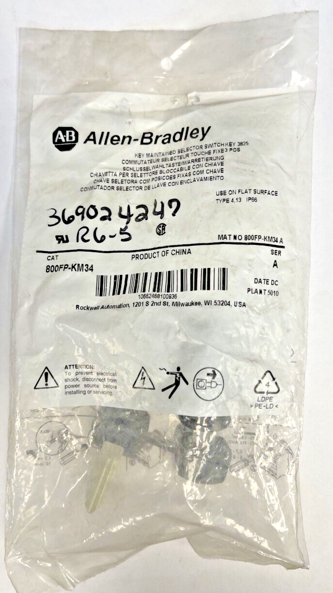 ALLEN BRADLEY - 800FP-KM34 - KEYED SELECTOR SWITCH - SERIES A