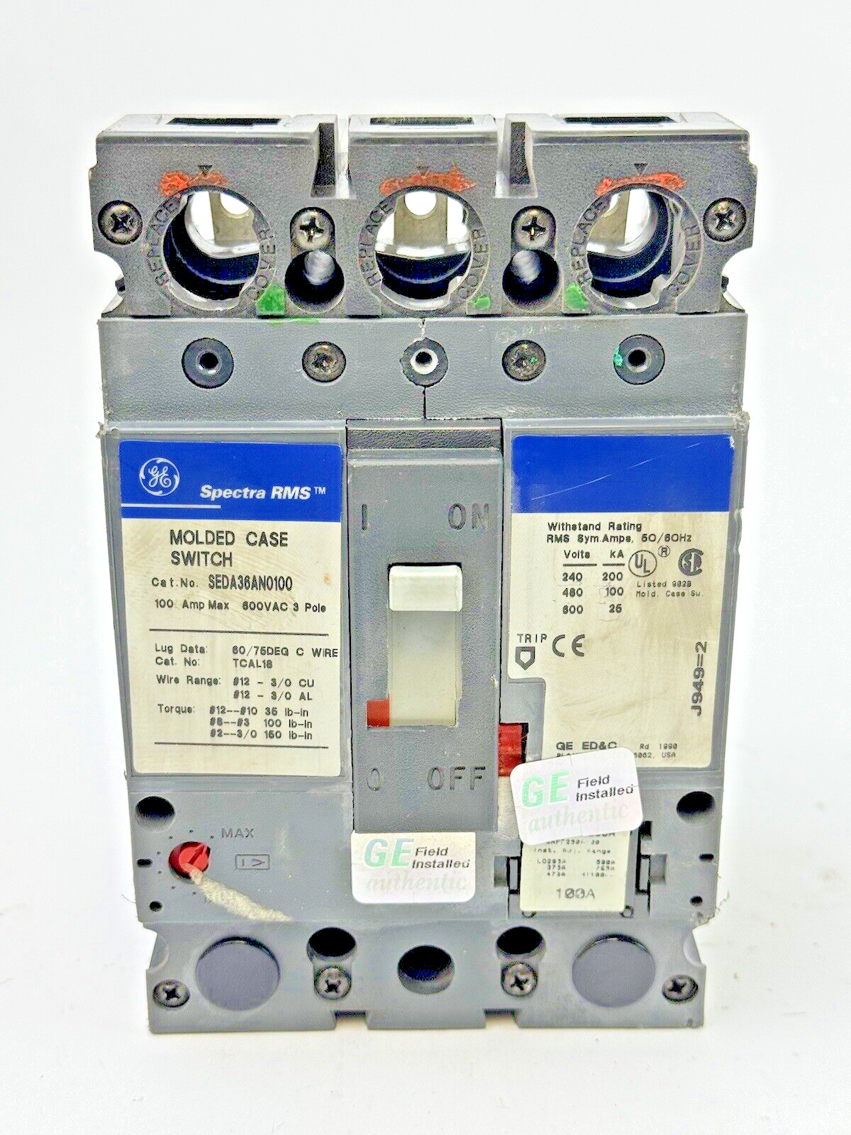 GE - SEDA36AN0100 - SPECTRA CIRCUIT BREAKER - 3 POLE/100A/600VAC W/ 100A TRIP
