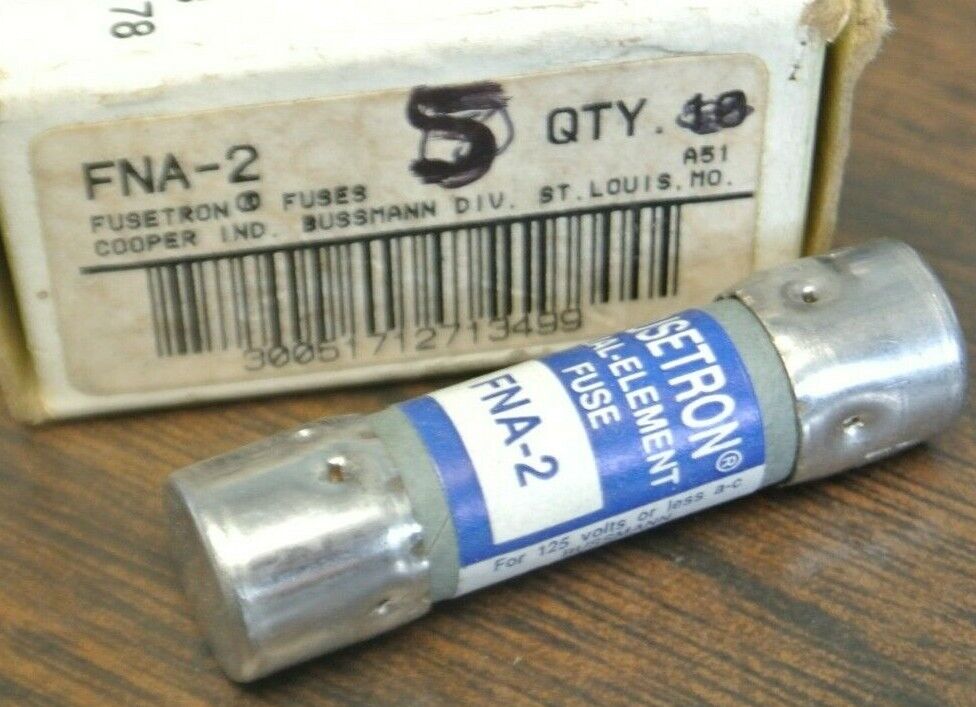 LOT of 5 / BUSS FNA2 FUSETRON DUAL-ELEMENT FUSE / 2A / 125V / NEW SURPLUS FNA 2