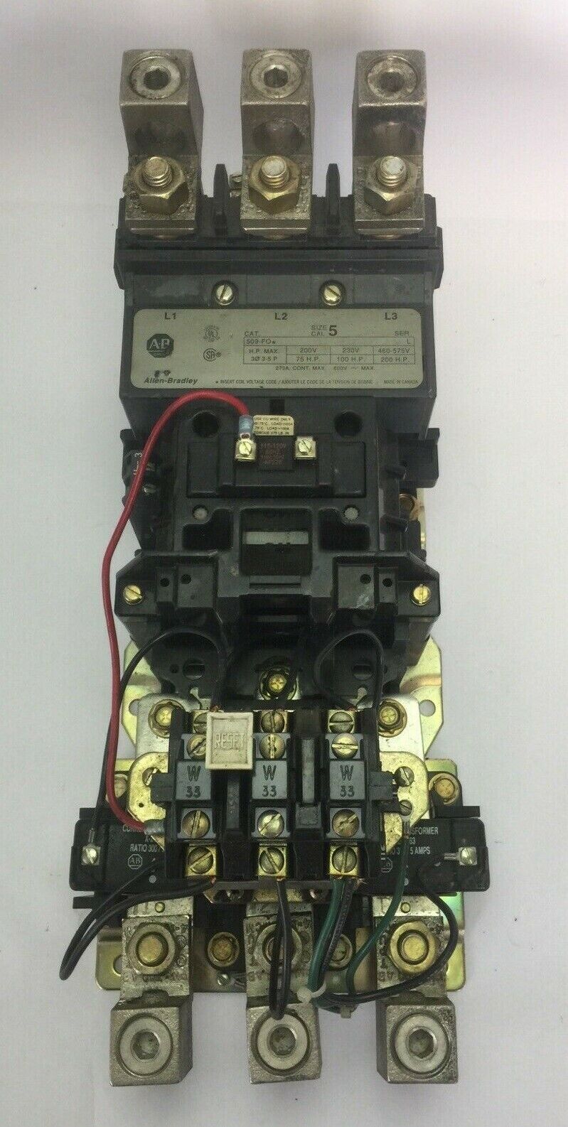 ALLEN BRADLEY 509-FO* SIZE 5 STARTER 600VAC 270A 200HP AF236 COIL 115-120V 60HZ