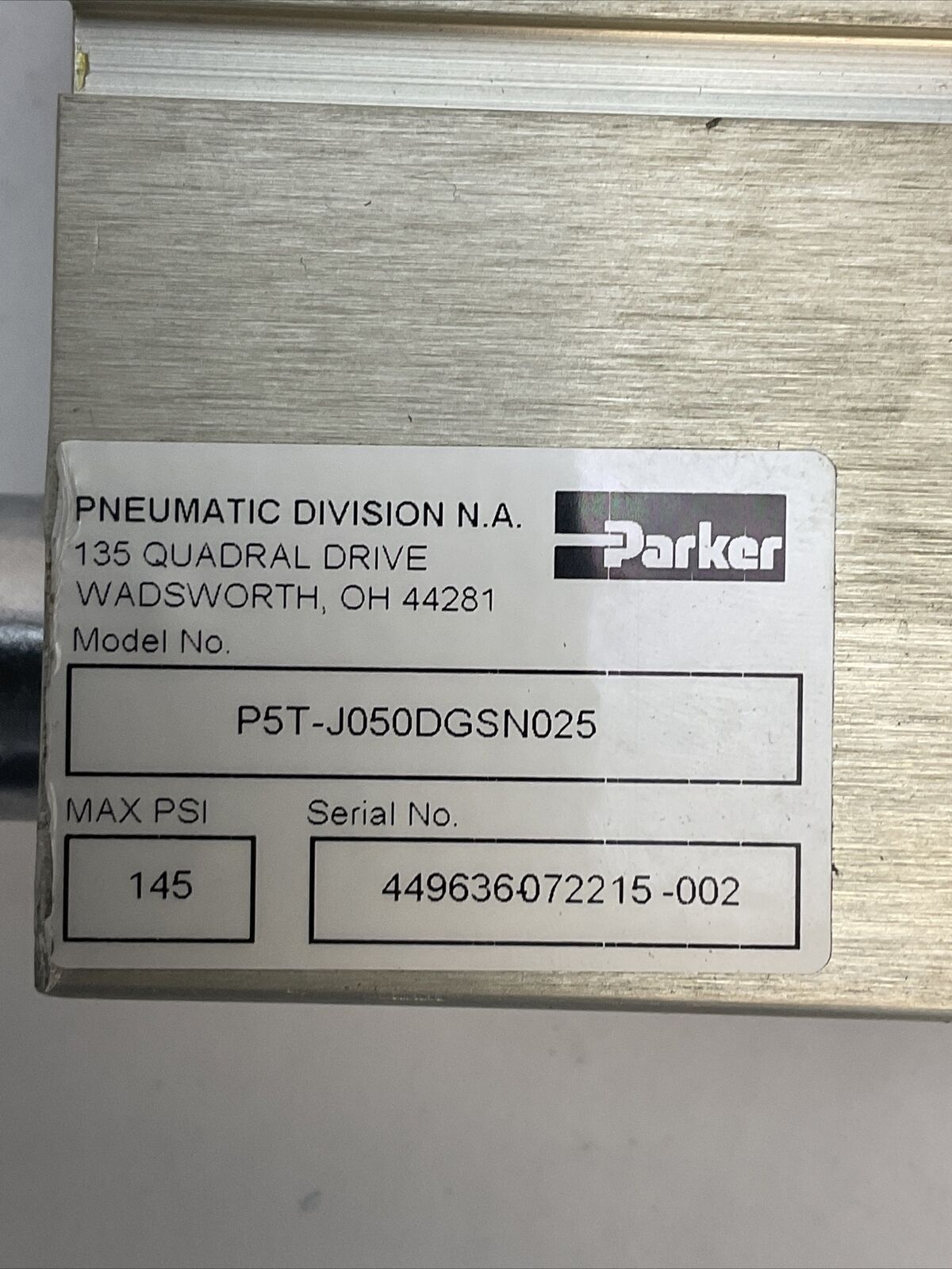 PARKER P5T-J050DGSN025 SHORT STROKE THRUSTER 145PSI