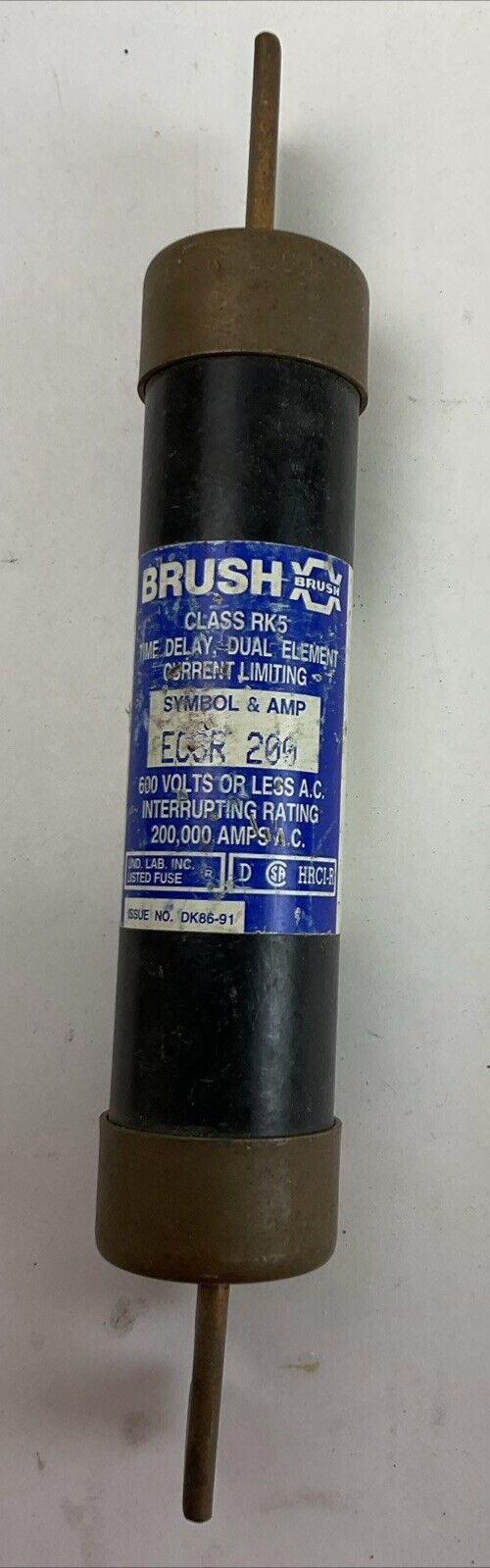 BRUSH ECSR200 DUAL ELEMENT CURRENT LIMITING TIME DELAY FUSE 600VAC 200AMP