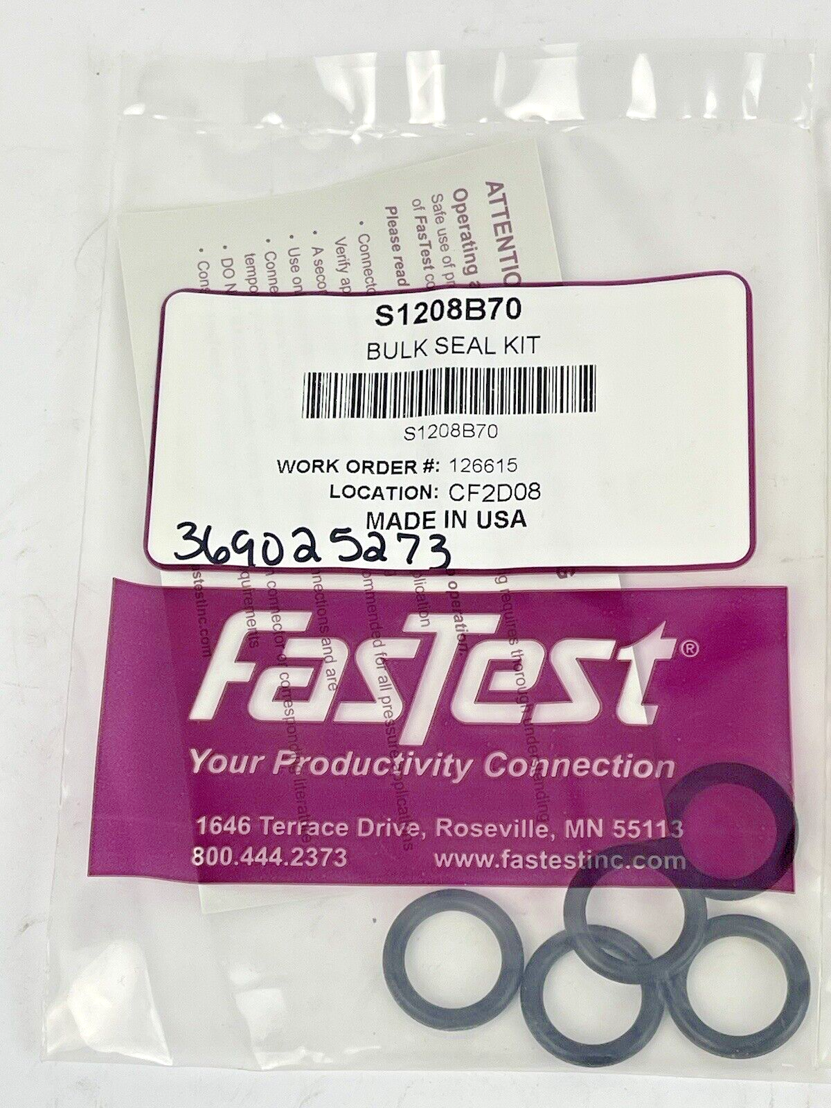 FasTest *LOT OF 7* BULK SEAL KIT- S1208B70 O-RING REPLACEMENT (5 INCL IN KIT +2)
