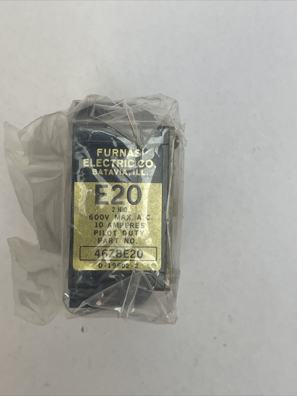 FURNAS 46ZBE20 CONTACT BLOCK 600VAC 10AMP PILOT DUTY 2N.O.