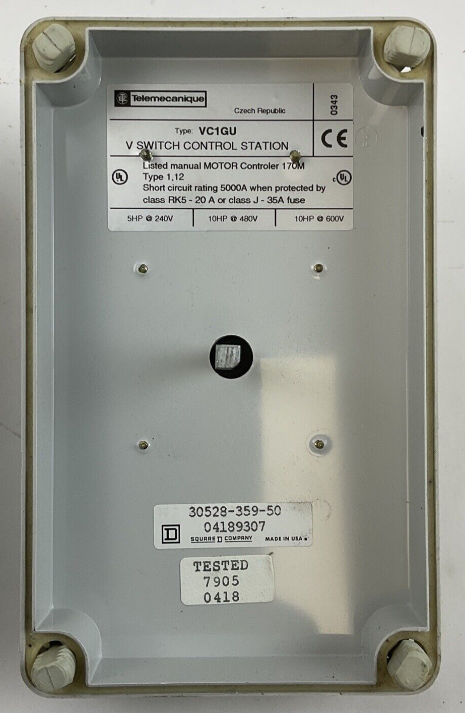 TELEMECANIQUE VC1GU V SWITCH CONTROL STATION 10HP 600V 24VDC
