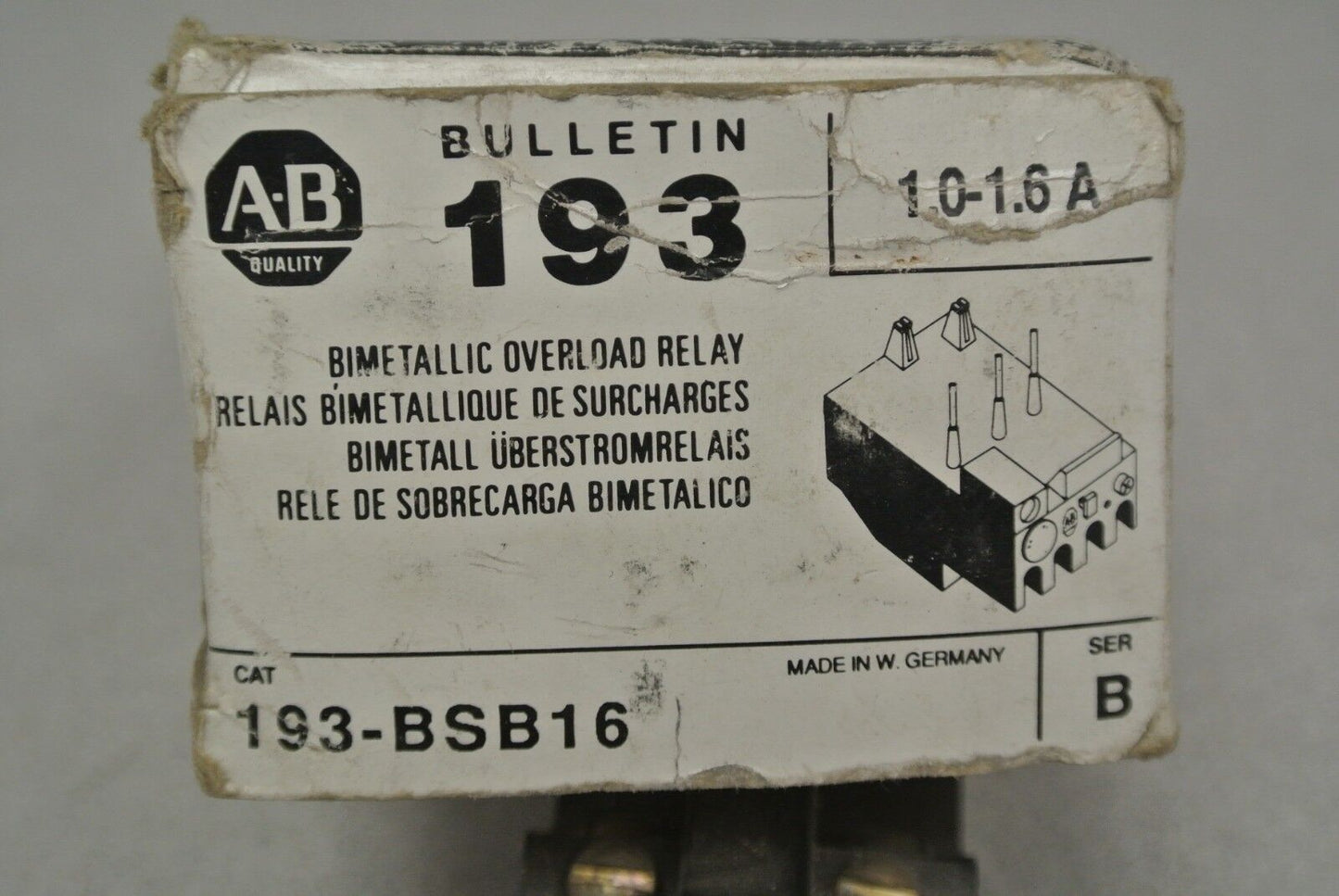 ALLEN-BRADLEY 193-BSB16 Ser. B BIMETALLIC OVERLOAD RELAY 1.0-1.6A / NEW SURPLUS
