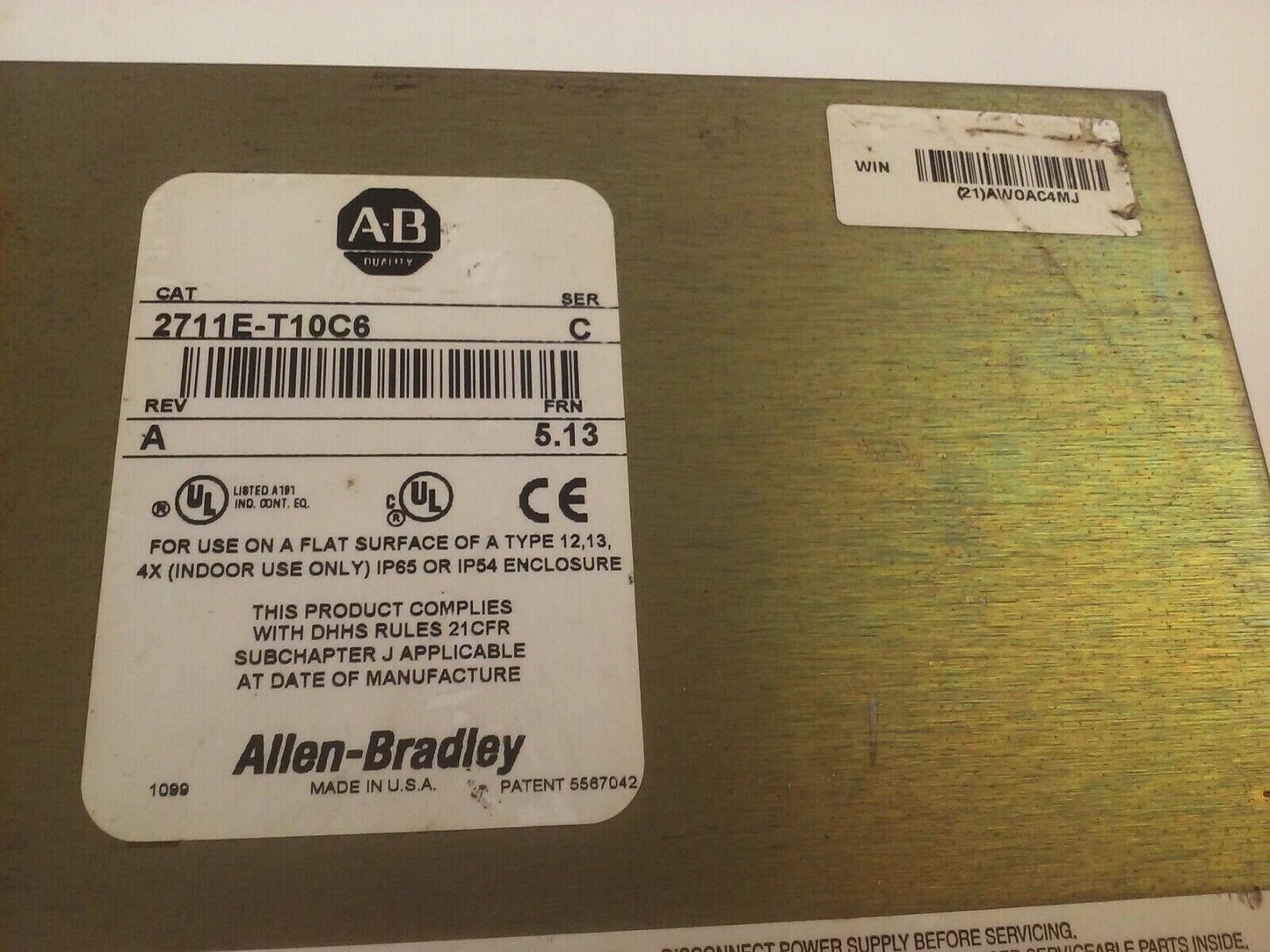 ALLEN BRADLEY 2711E-T10C6 SER. C REV. A PANELVIEW 1000E TERMINAL FRN 5.13