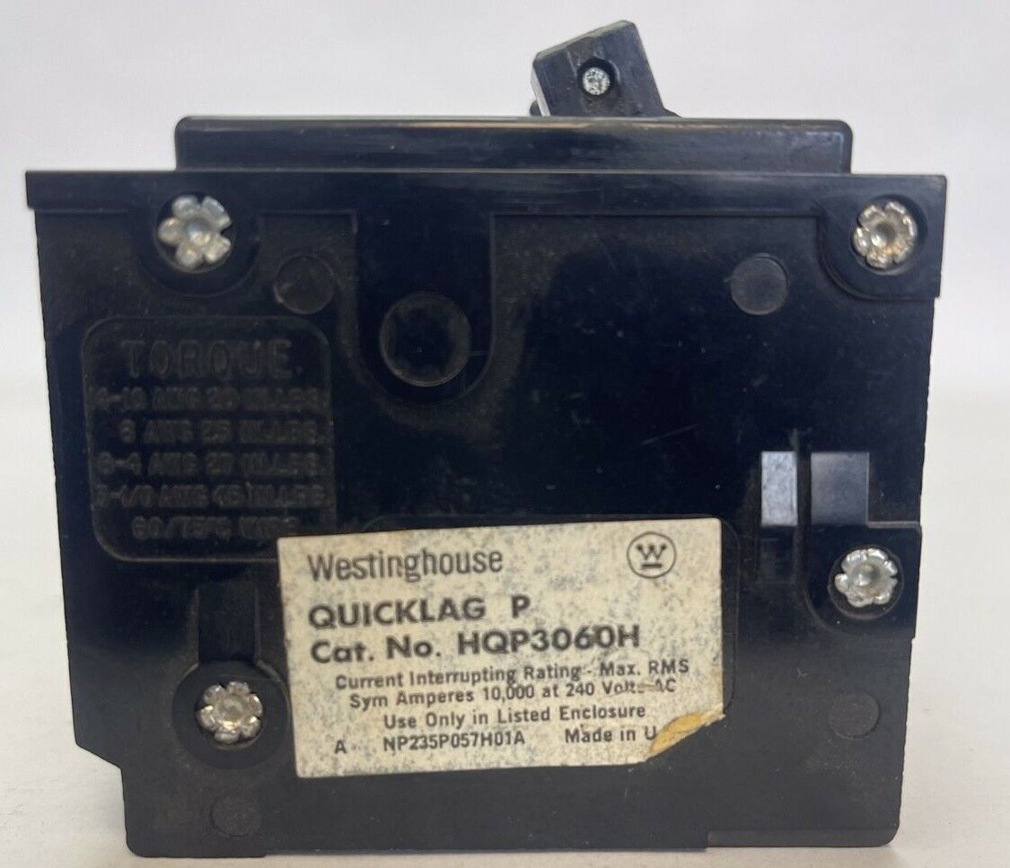 WESTINGHOUSE HQP3060H QUICKLAG P CIRCUIT BREAKER 3P 60AMP 240AC