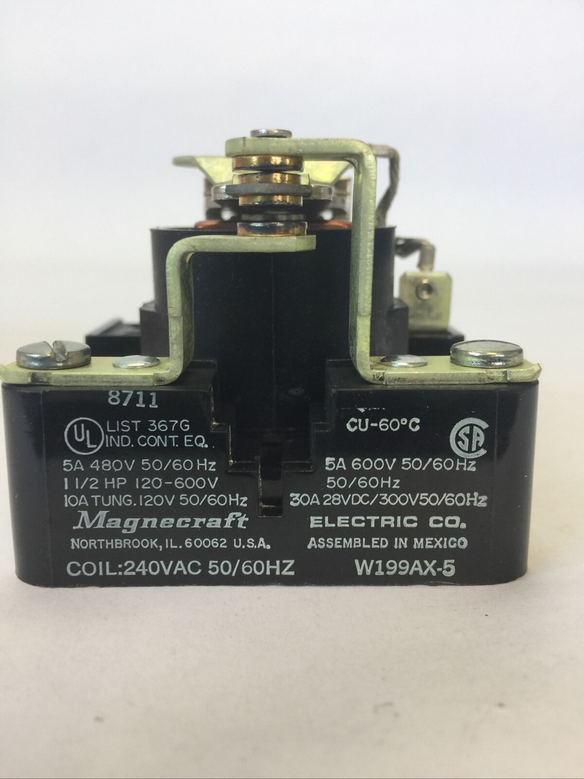 MAGNECRAFT W199AX-5 RELAY 5A 480V 50/60HZ 1-1/2HP 120-600V 50/60HZ COIL 240VAC