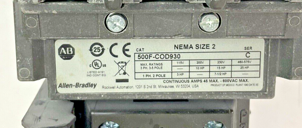 ALLEN-BRADLEY 500F-COD930 STARTER SER. C SIZE 2 W/ 595-A SER.C- HEATERS VARY