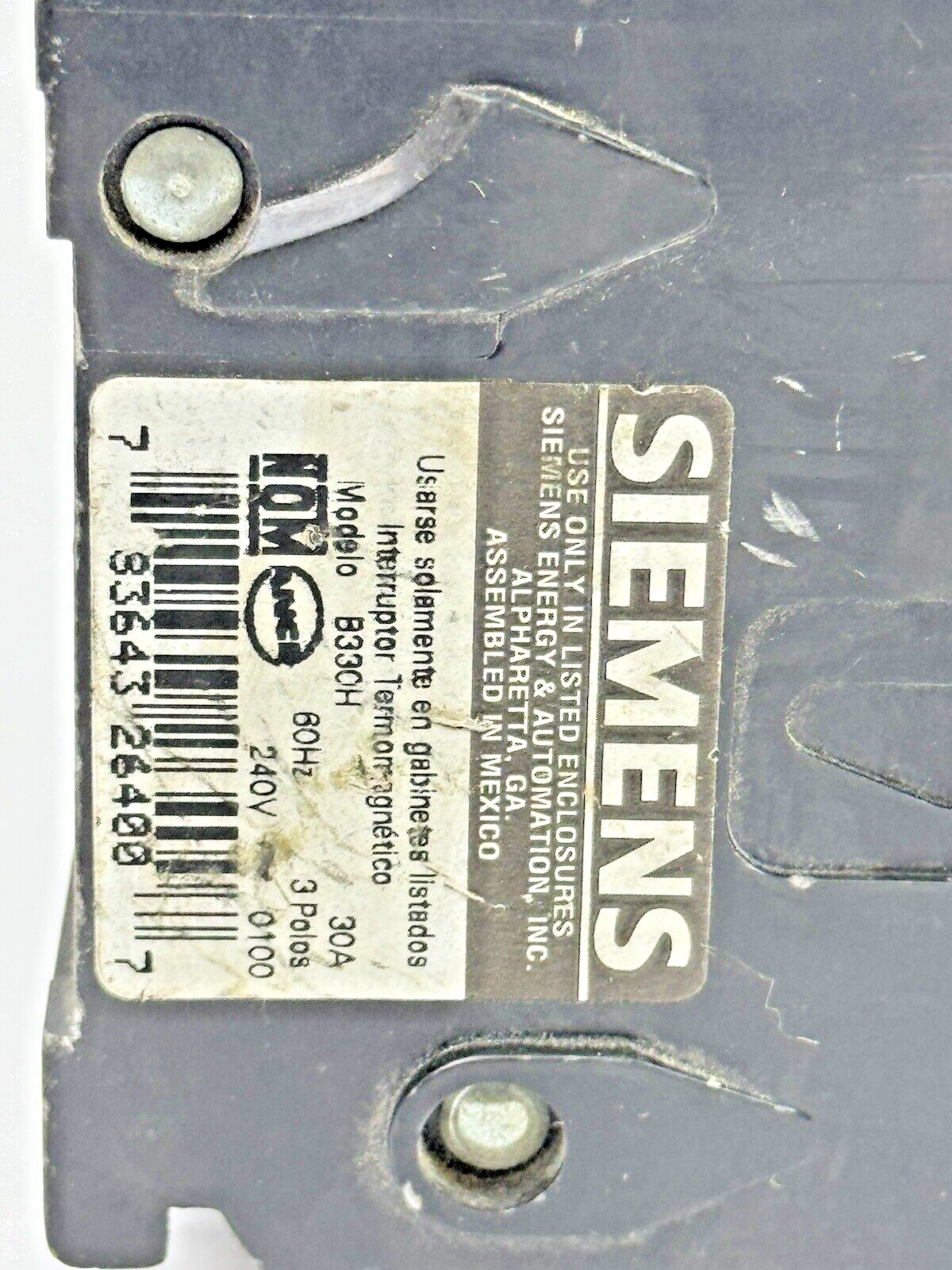SIEMENS - B330H - BOLT-ON CIRCUIT BREAKER - 3 POLE/30A/240 VAC