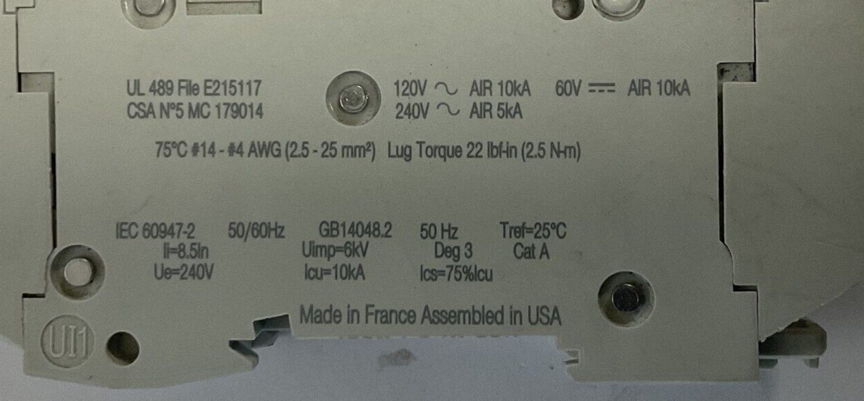 SCHNEIDER ELECTRIC C60 5A MULTI 9 CIRCUIT BREAKER 240VAC/60VDC***LOTOF3***