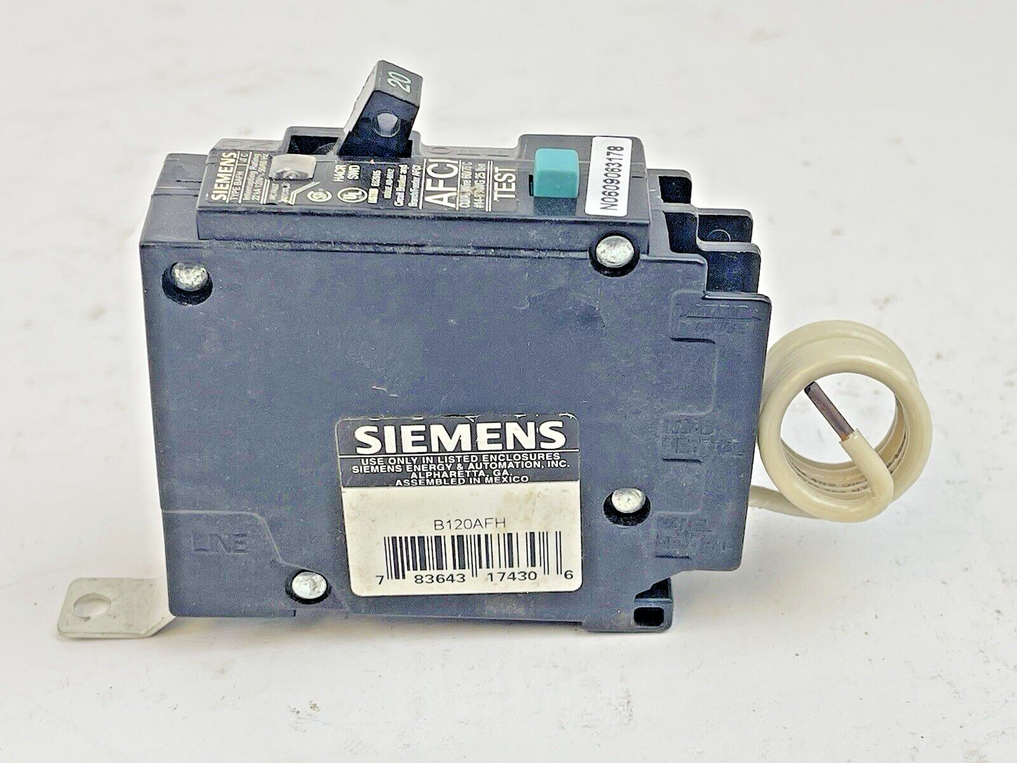 SIEMENS - B120AFH - CIRCUIT BREAKER & BRANCH FEEDER - 20A/ 1 POLE/ 120 VAC -NEW