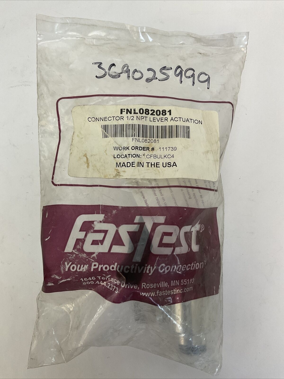 FASTEST FNL082081 CONNECTOR 1/2 NPT LEVER ACTUATION