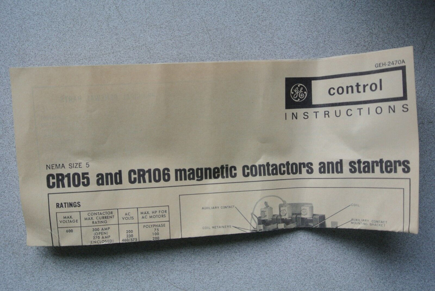 GE CR105P0 / CR105PO OPEN MAGNETIC CONTACTOR NEMA 5 NEW SURPLUS 70249IP002