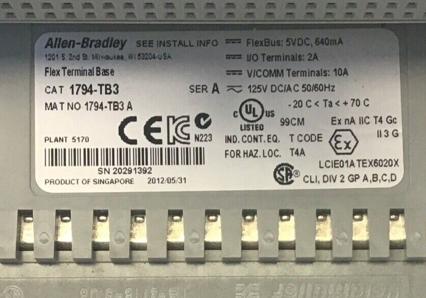 ALLEN BRADLEY 1794-IB16 SER.A REV.A01 NO F/W INPUT MODULE 1794-TB3 SER.A BASE