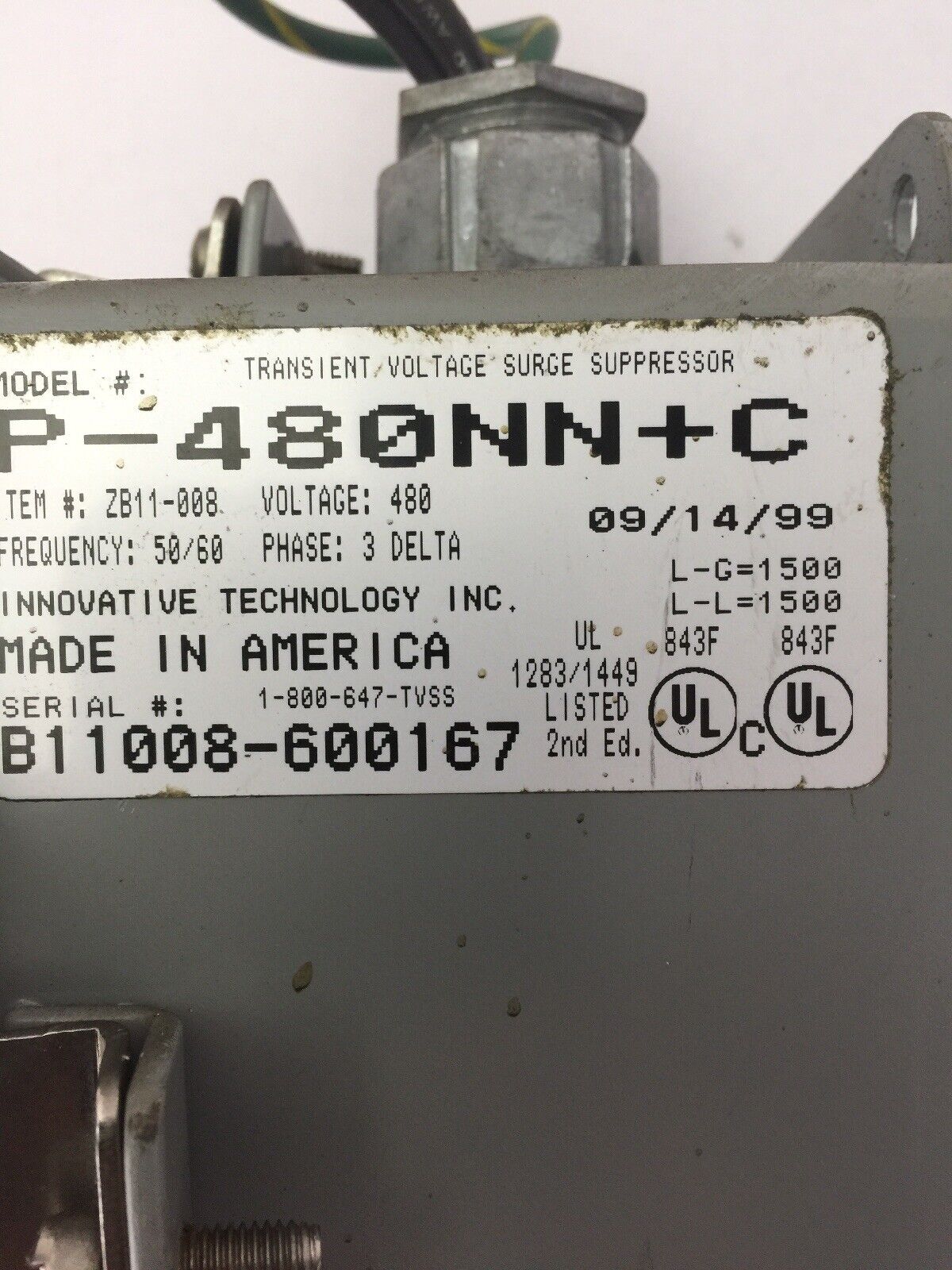 INNOVATIVE TECHNOLOGY P-480NN+C TRANSIENT VOLTAGE SURGE SUPRESSOR 480V 50/60
