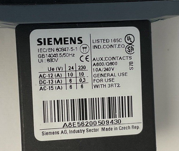 SIEMENS 3RT2027-1FB44-3MA0 CONTACTORS 24VDC 42A
