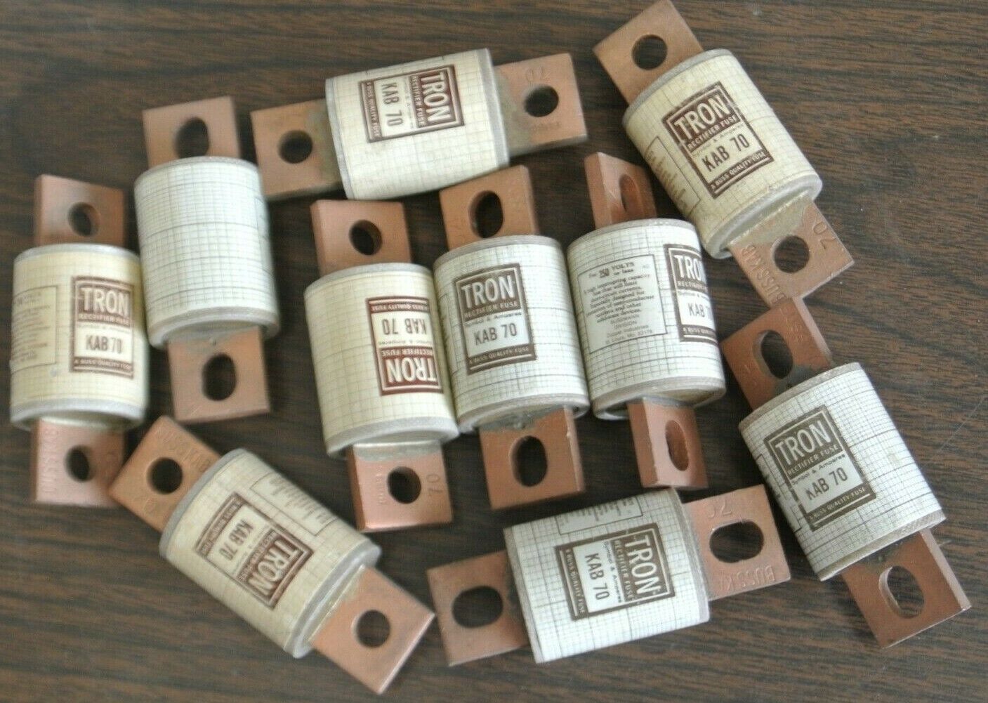 LOT of 10 / BUSSMANN / TRON KAB70 RECTIFIER FUSE / 250V / 70A / NEW SURPLUS