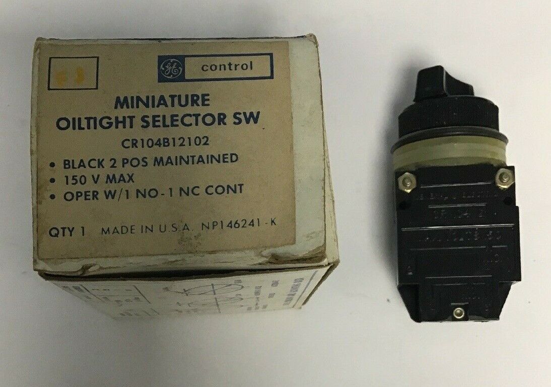 GE CR104B12102 MINIATURE OILTIGHT SELECTOR SWITCH BLACK 2POS 150V 1NO-1NC