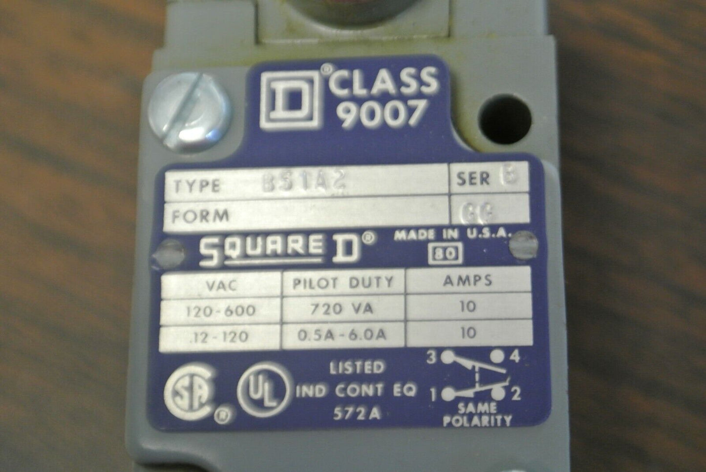 SQUARE D 9007 B51A2, Ser. B HEAVY DUTY LIMIT SWITCH / NEW SURPLUS
