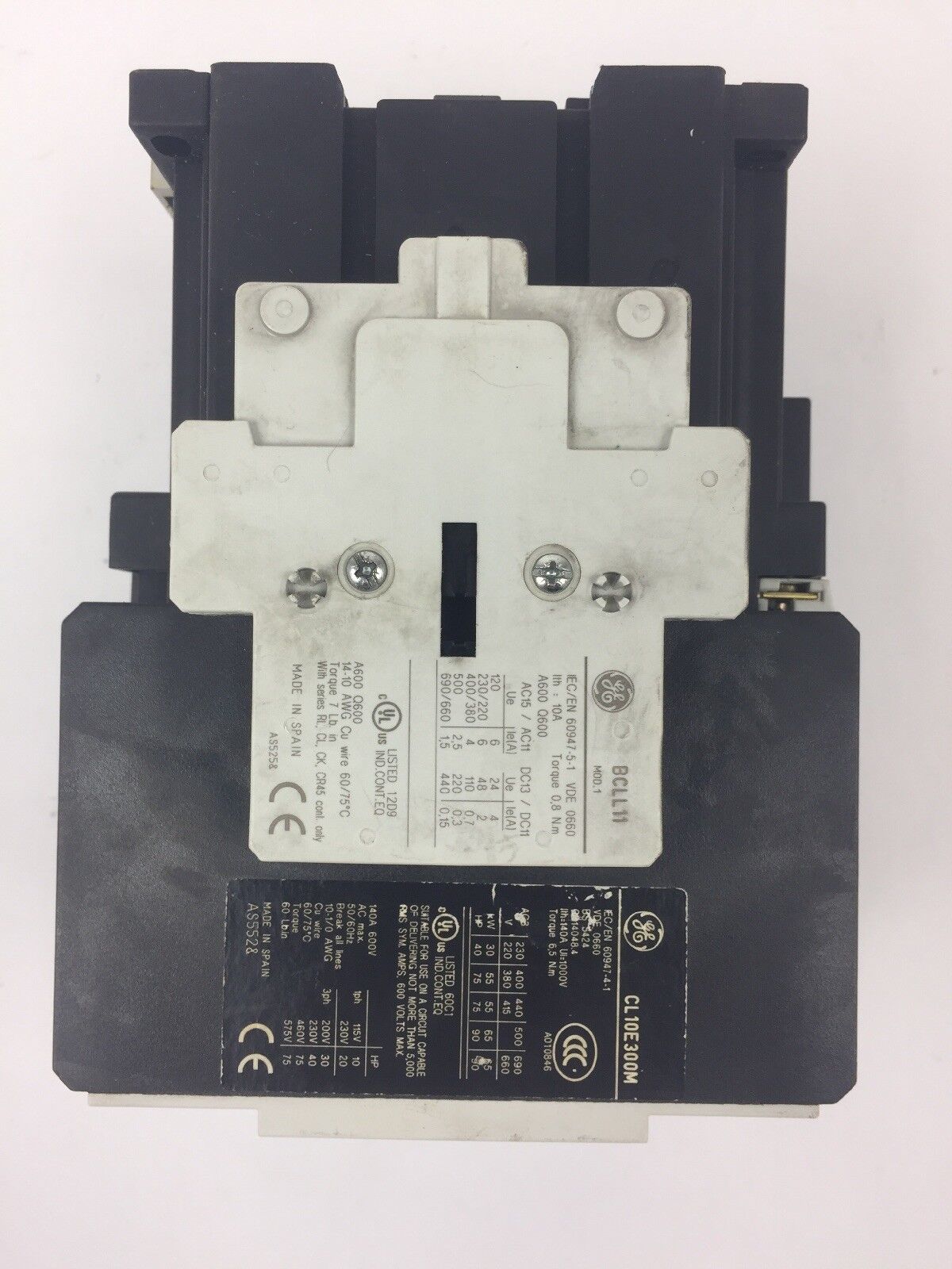 GE CL10E300M CONTACTOR LB4ED COIL 24-28VAC/DC 50/60HZ BCLL11 & BCLL20 AUX CONTAC