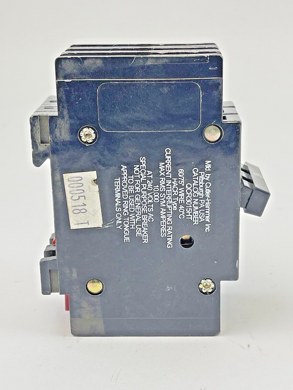 CUTLER-HAMMER - QCR3015HT - CIRCUIT BREAKER - 15A/3 POLE/240 VAC/ HACR TYPE