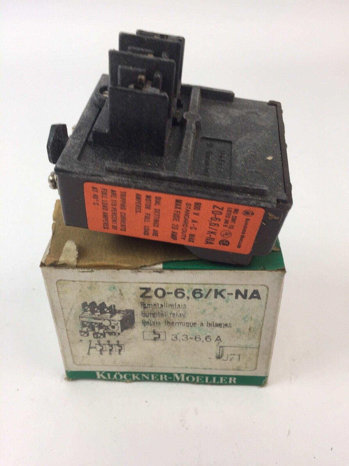 KLOCKNER MOELLER Z0-6,6/K-NA BIMETAL RELAY 600VAC 3.3-6.6AMP