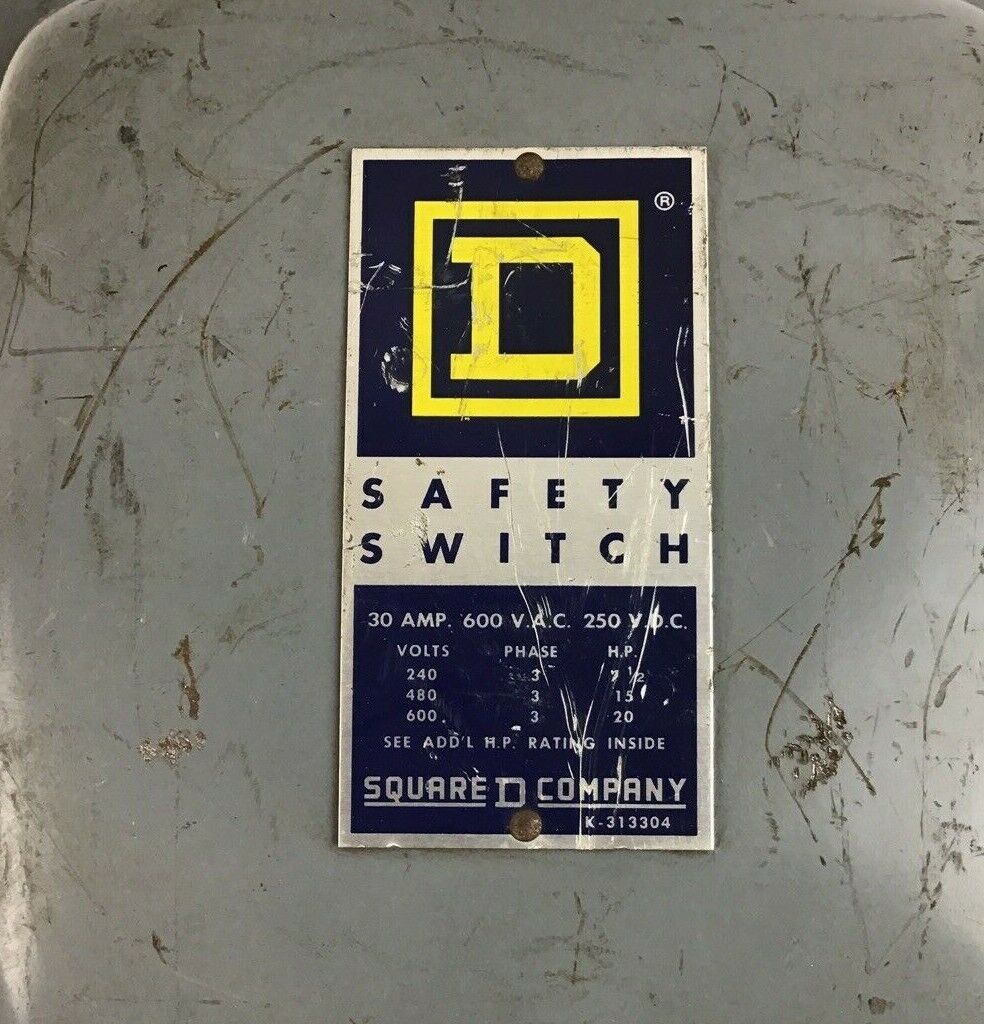 SQUARE D HU 361 EI SAFETY SWITCH 30A 600VAC 250VDC SER.A2