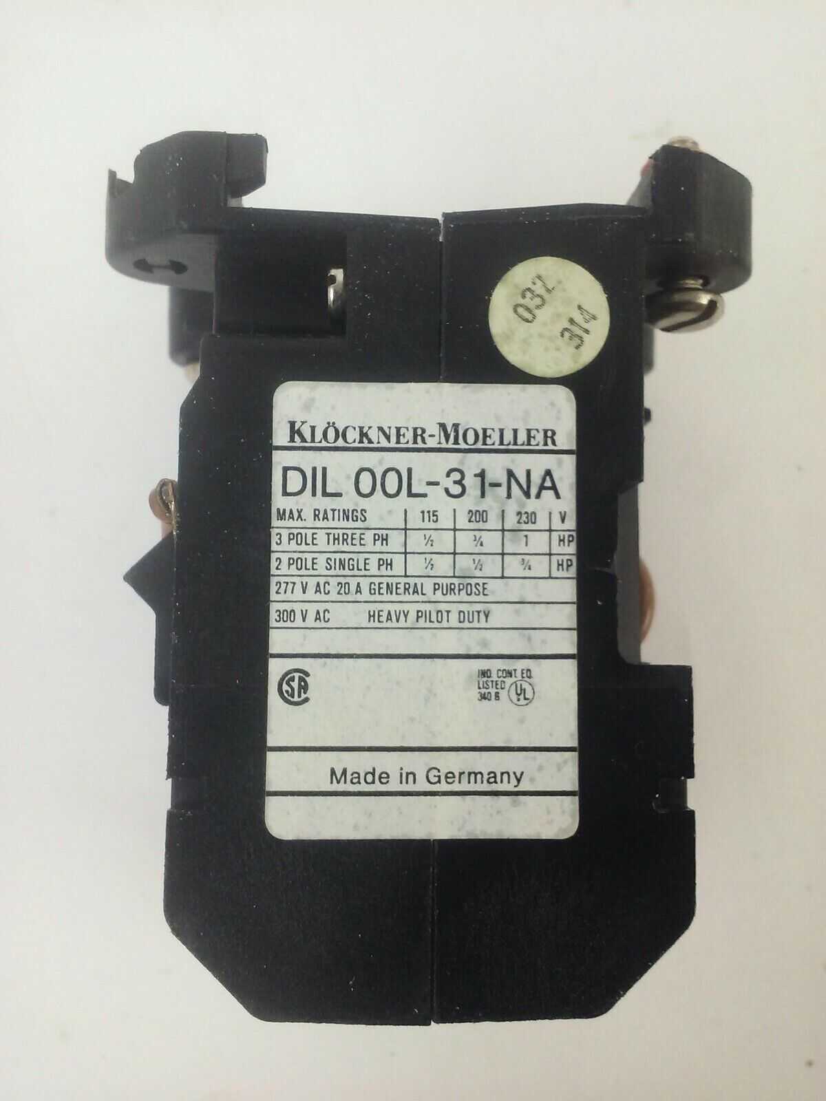 KLOCKNER MOELLER DIL00L-31-NA CONTACTOR RELAY 120V COIL 3PH 300VAC 20A 1HP