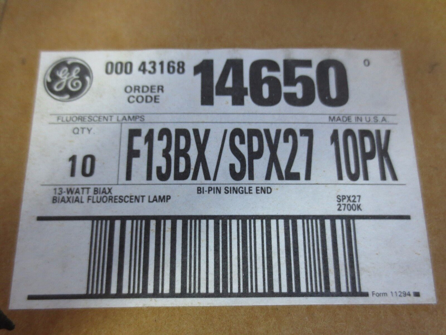 GE F13BX/SPX27 13-WATT BIAXIAL FLUORESCENT LAMP - NEW SURPLUS - LOT of 9