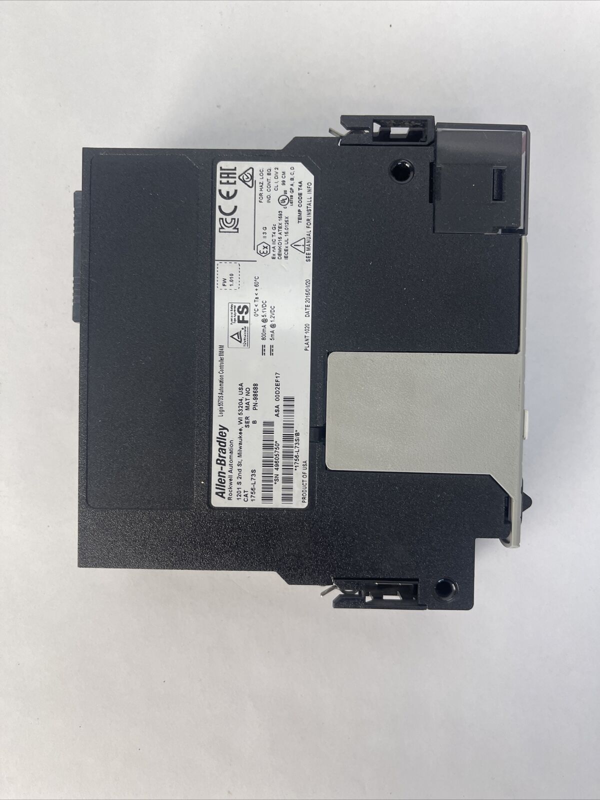 ALLEN BRADLEY 1756-L73S SER B FW 1.010 LOGIX 5573S AUTOMATION CONTROLLER 8M/4M
