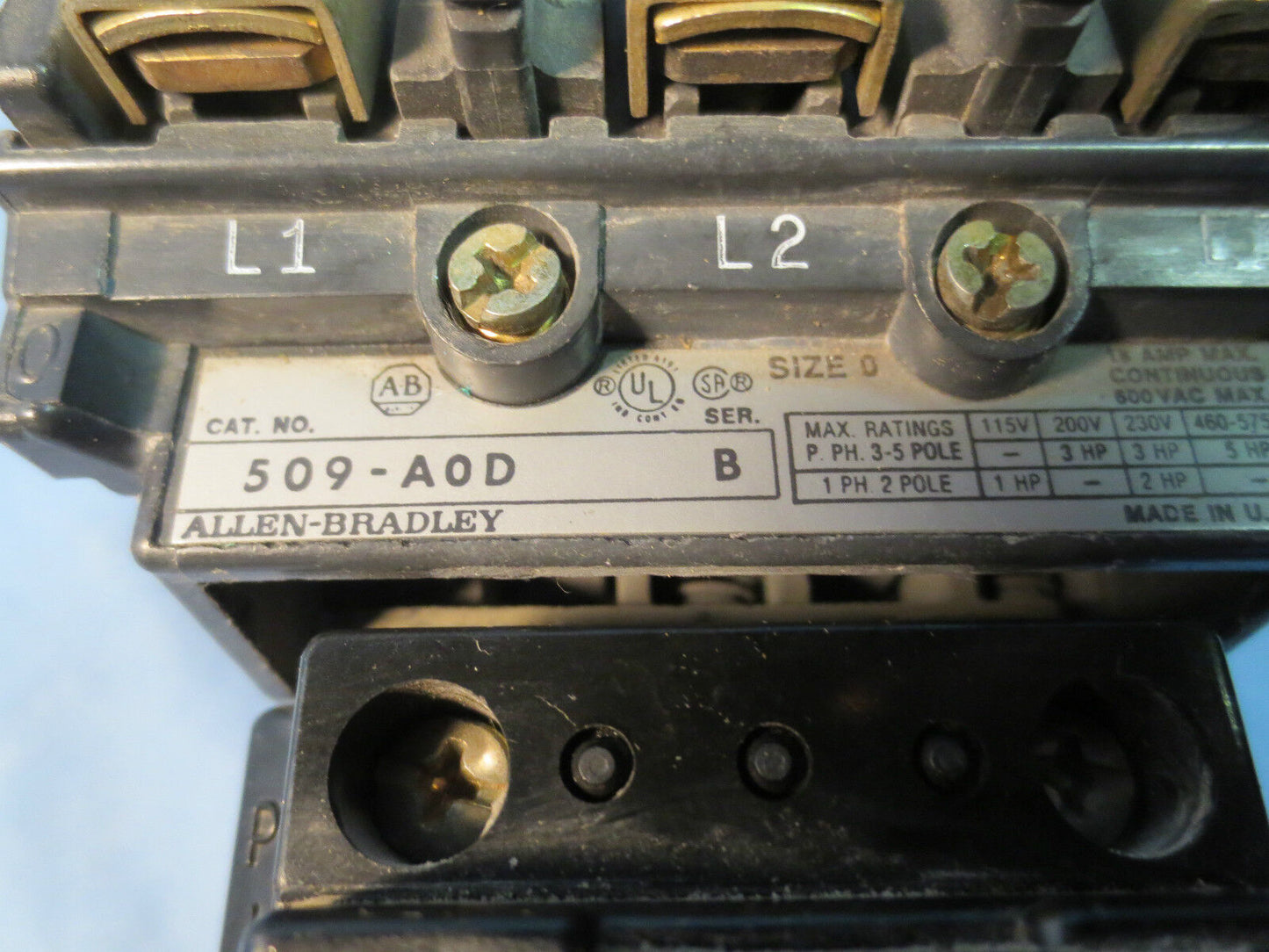 ALLEN-BRADLEY 509-AOD Ser. B MOTOR STARTER, NO OVERLOAD RELAY, COIL CB236