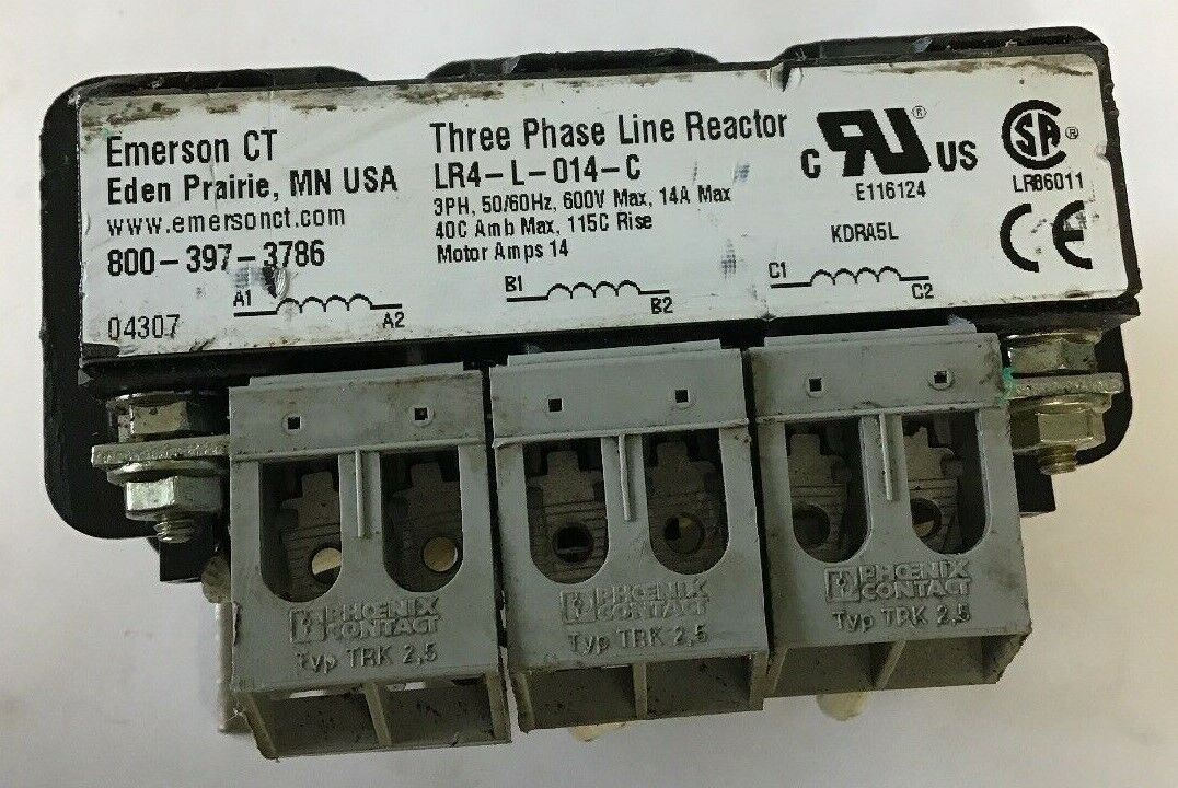 EMERSON LR4-L-014-C THREE PHASE LINE REACTOR 3PH,50/60HZ, 600V 14A