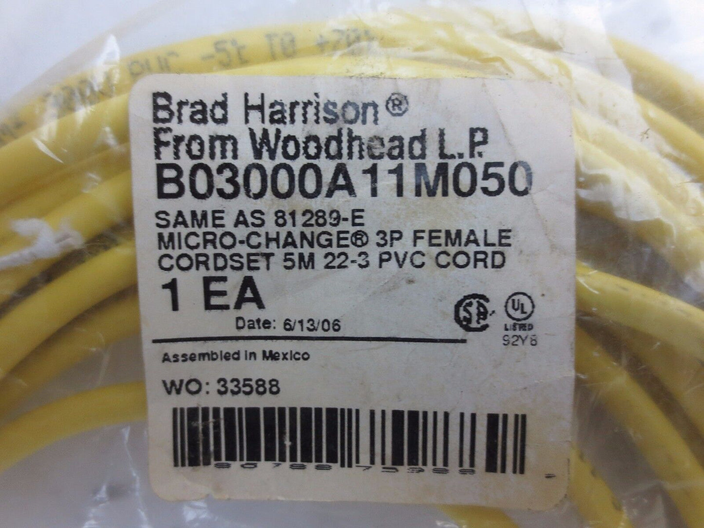 BRAD HARRISON / WOODHEAD B03000A11M050 / 81289-E MICRO-CHANGE 3P FEMALE CORDSET