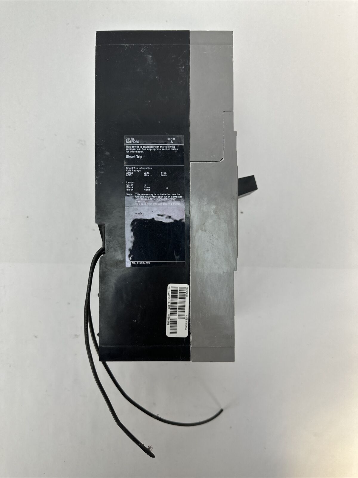 SIEMENS FXD62B200 CIRCUIT BREAKER 200A 600VAC 250VDC SER C S01FD60 SHUNT TRIP
