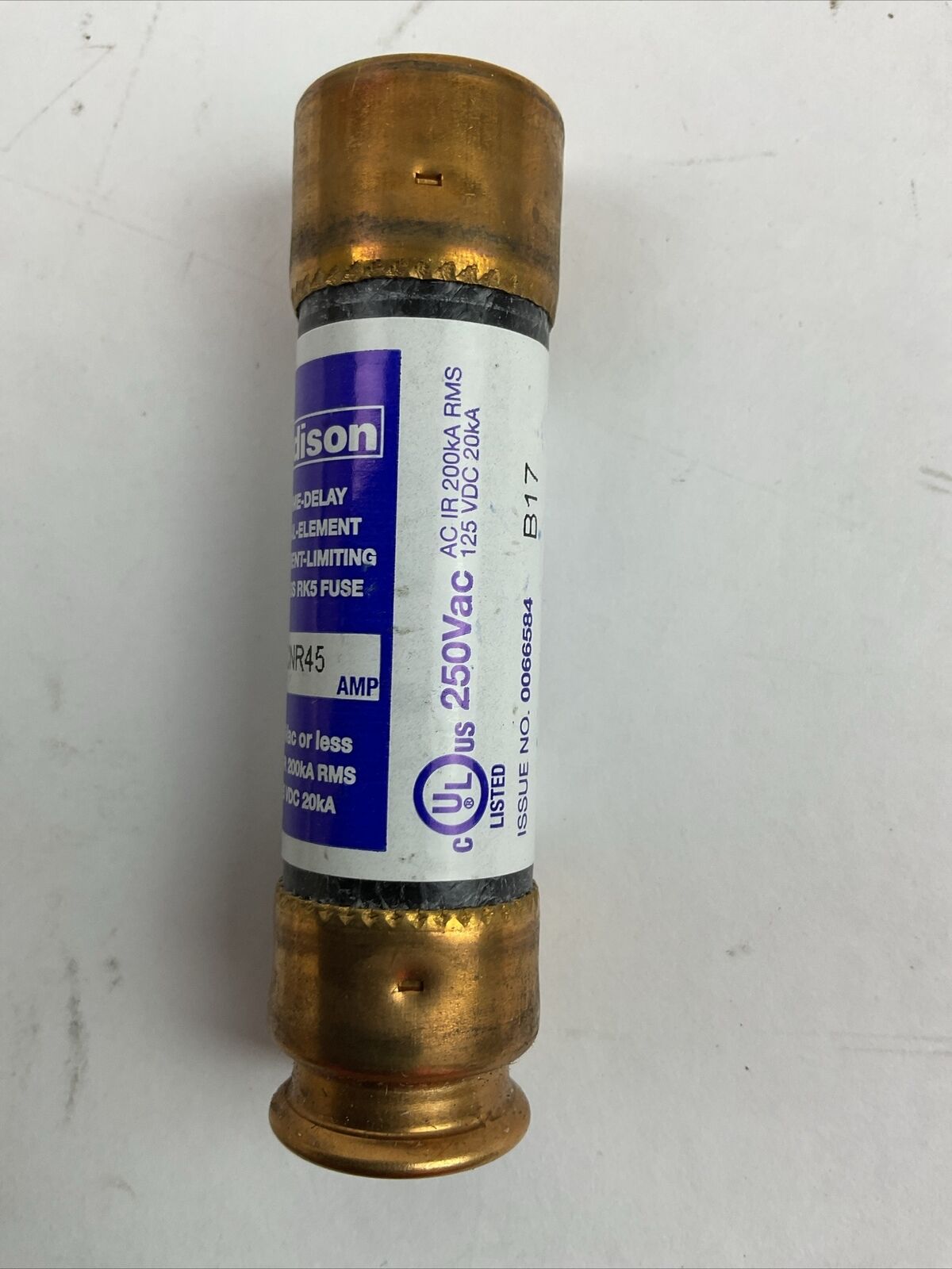 EDISON ECNR45 TIME-DELAY DUAL-ELEMNT FUSE 45AMP 250VAC 125VDC (LOT OF 8)