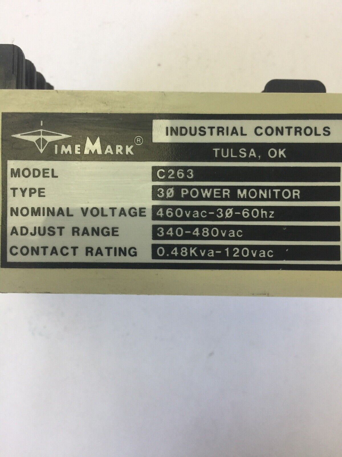 TIME MARK INDUSTRIAL CONTROLS C263 3-PHASE POWER MONITOR 340-480VAC