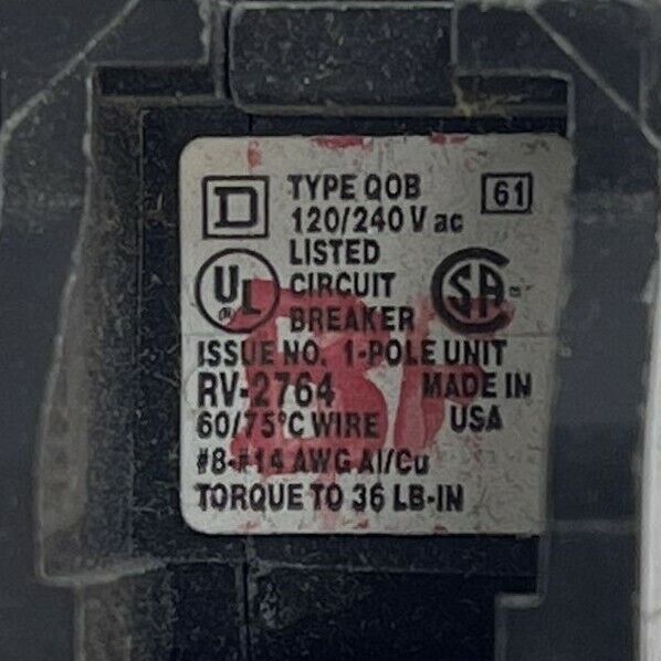 SQUARE D QOB125 BOLT-ON CIRCUIT BREAKER 25AMP 120/240VAC 50/60HZ