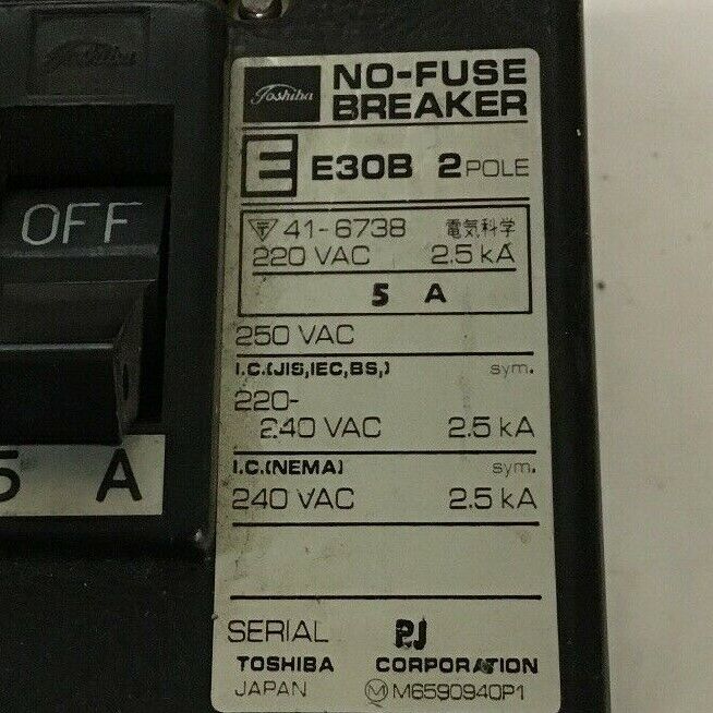 TOSHIBA E30B NO-FUSE BREAKER 2POLE 220VAC 2.5KA