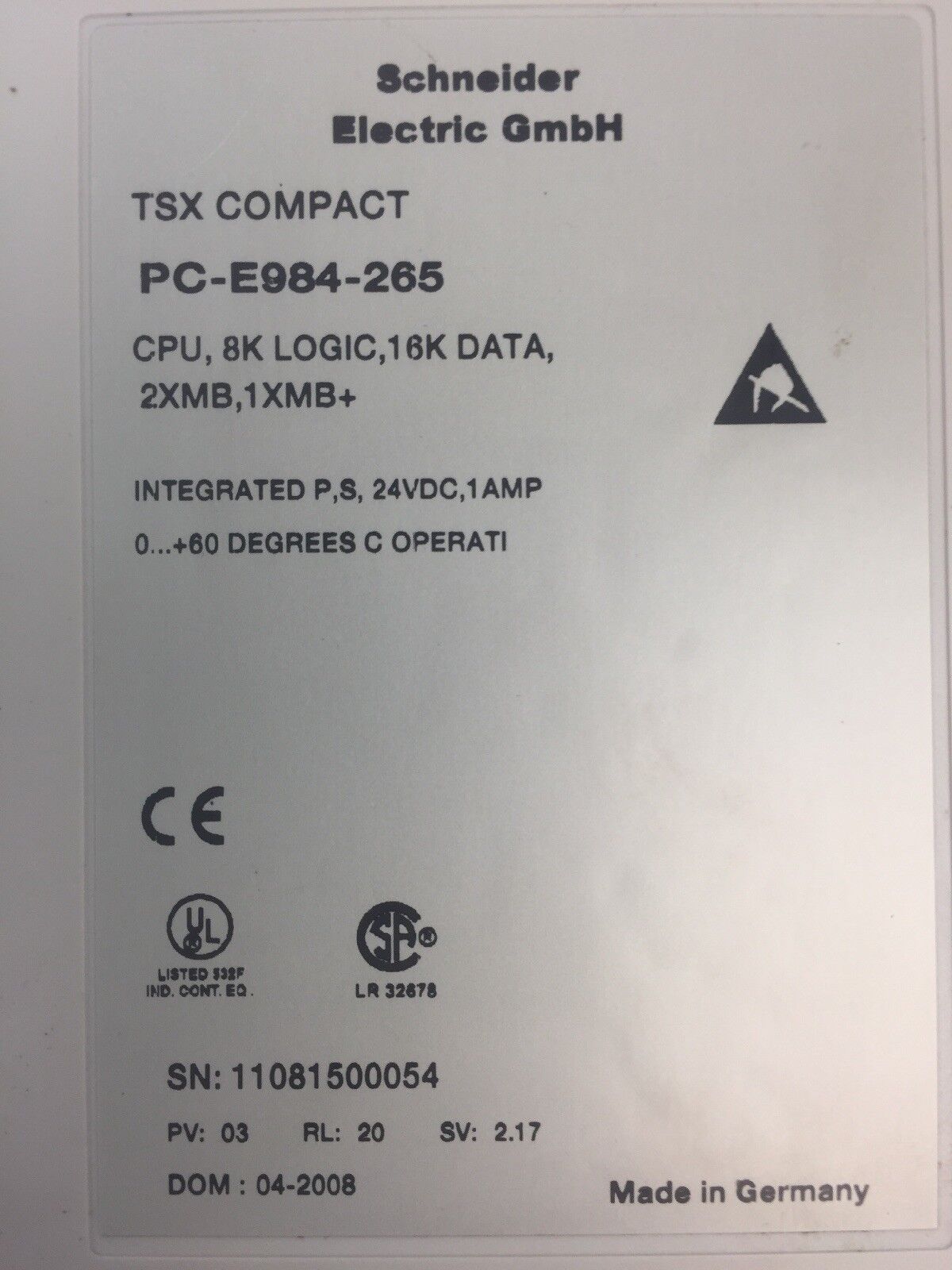 SCHNEIDER ELECTRIC GMBH PC-E984-265 TSX COMPACT 24VDC