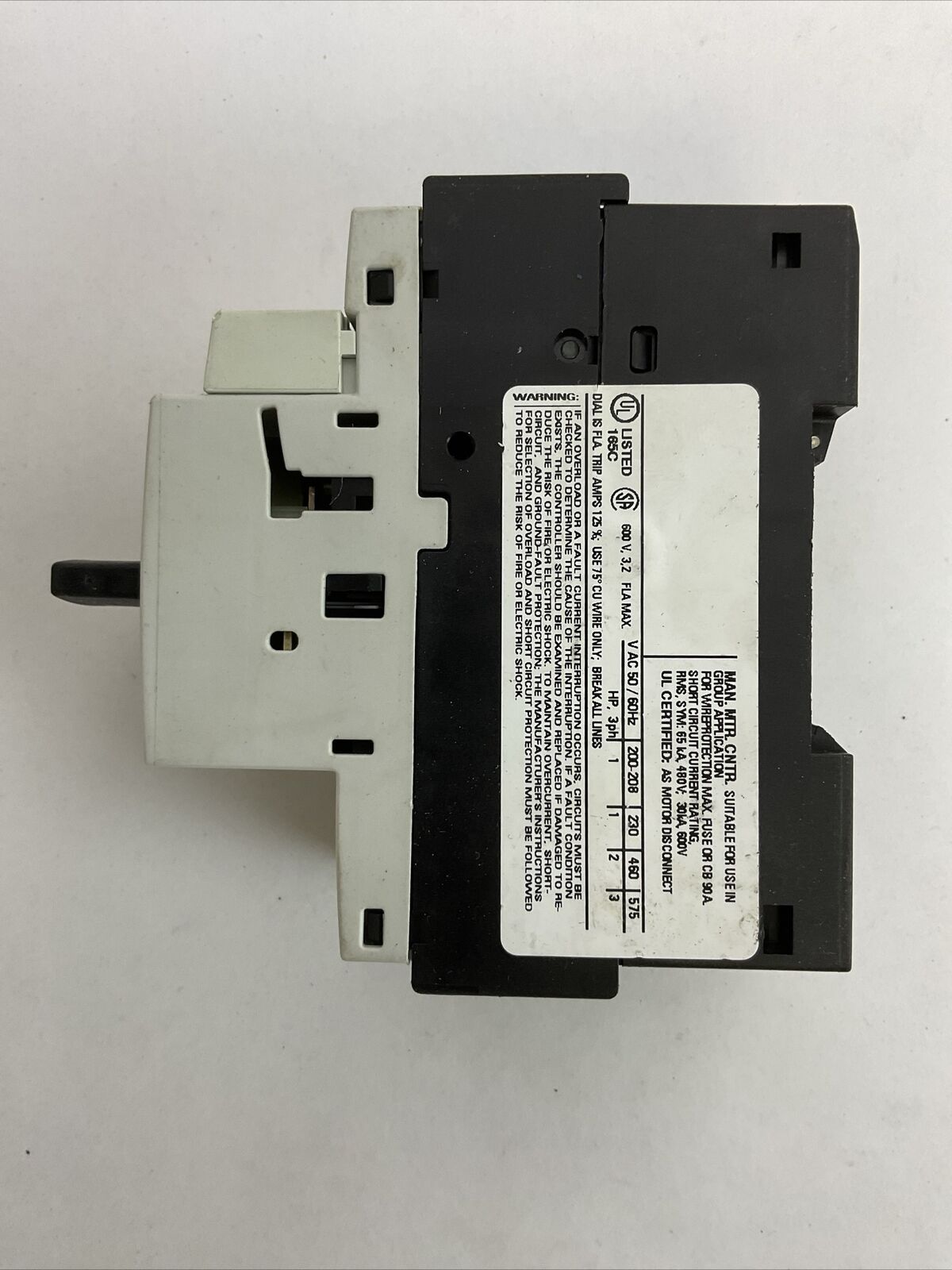 SIEMENS 3RV1421-1DA10 CIRCUIT BREAKER 600VAC 3PH 3HP 2.2-3.2A