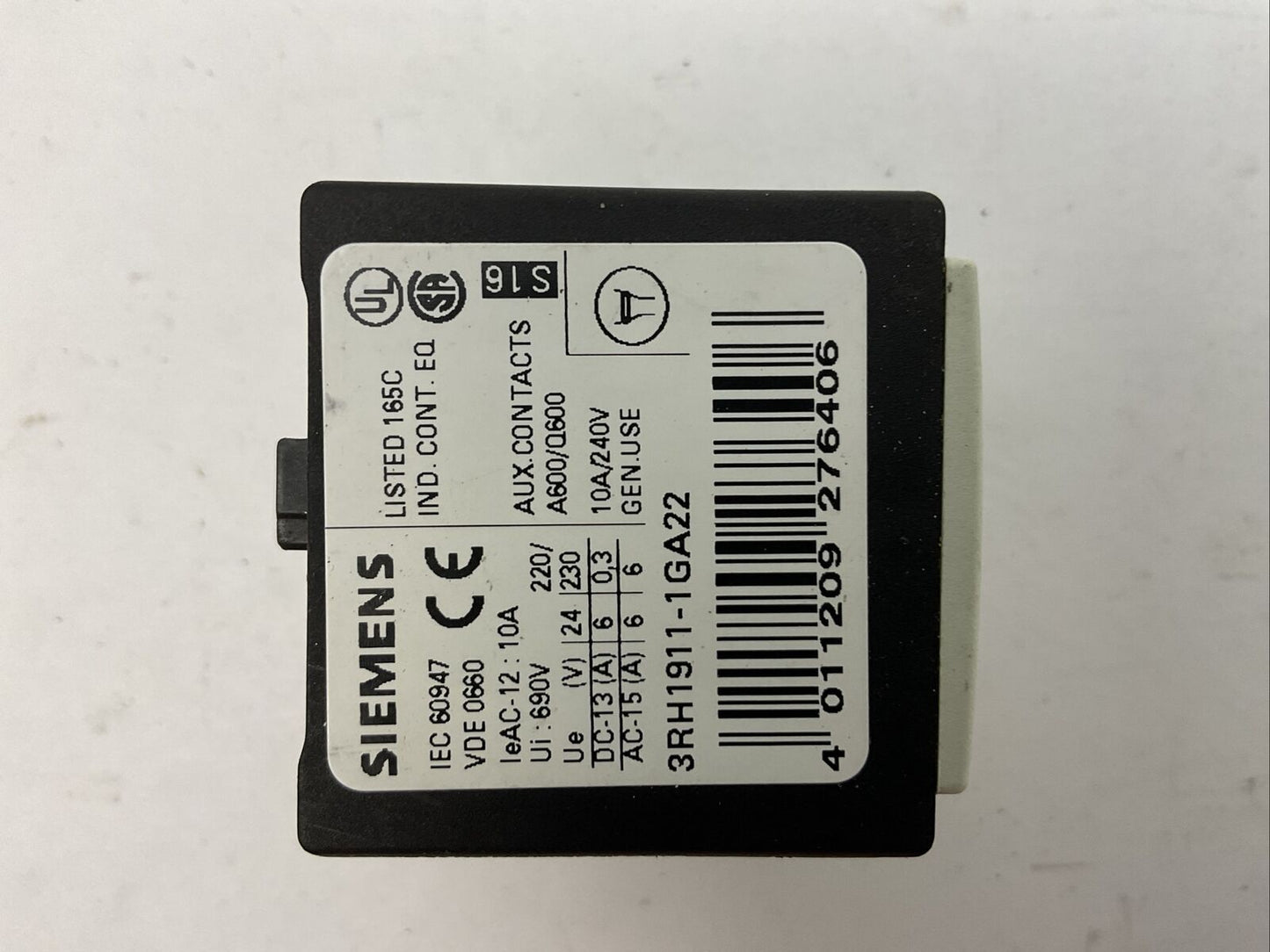 SIEMENS 3RH1911-1GA22 AUXILIARY CONTACT BLOCK 10A/240V GEN. USE