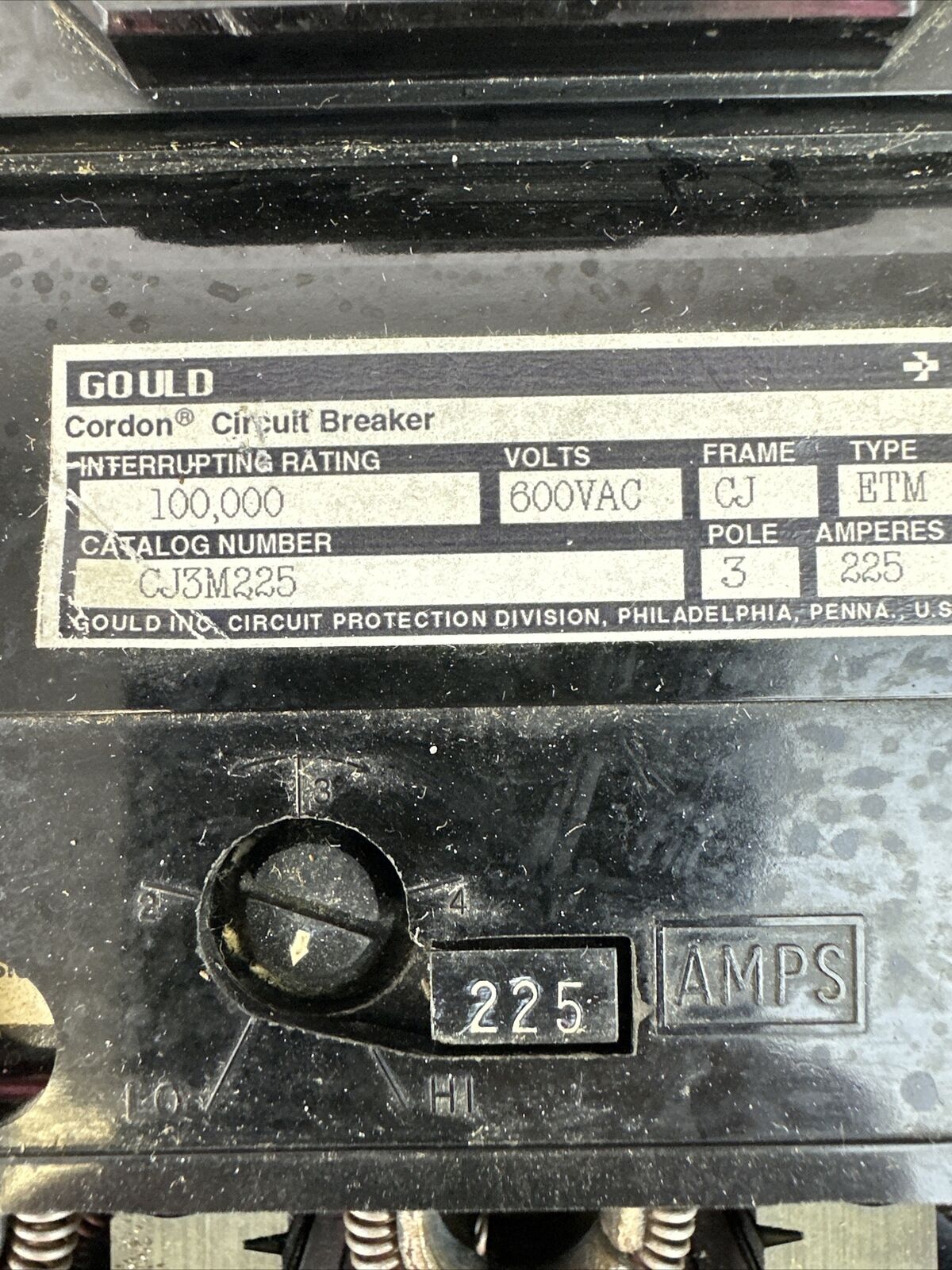 GOULD CJ3M225 CIRCUIT BREAKER 600VAC 225A 3POLE A6KA CURRENT LIMITING