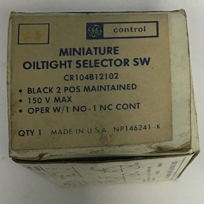 GE CR104B12102 MINIATURE OILTIGHT SELECTOR SWITCH BLACK 2POS 150V 1NO-1NC