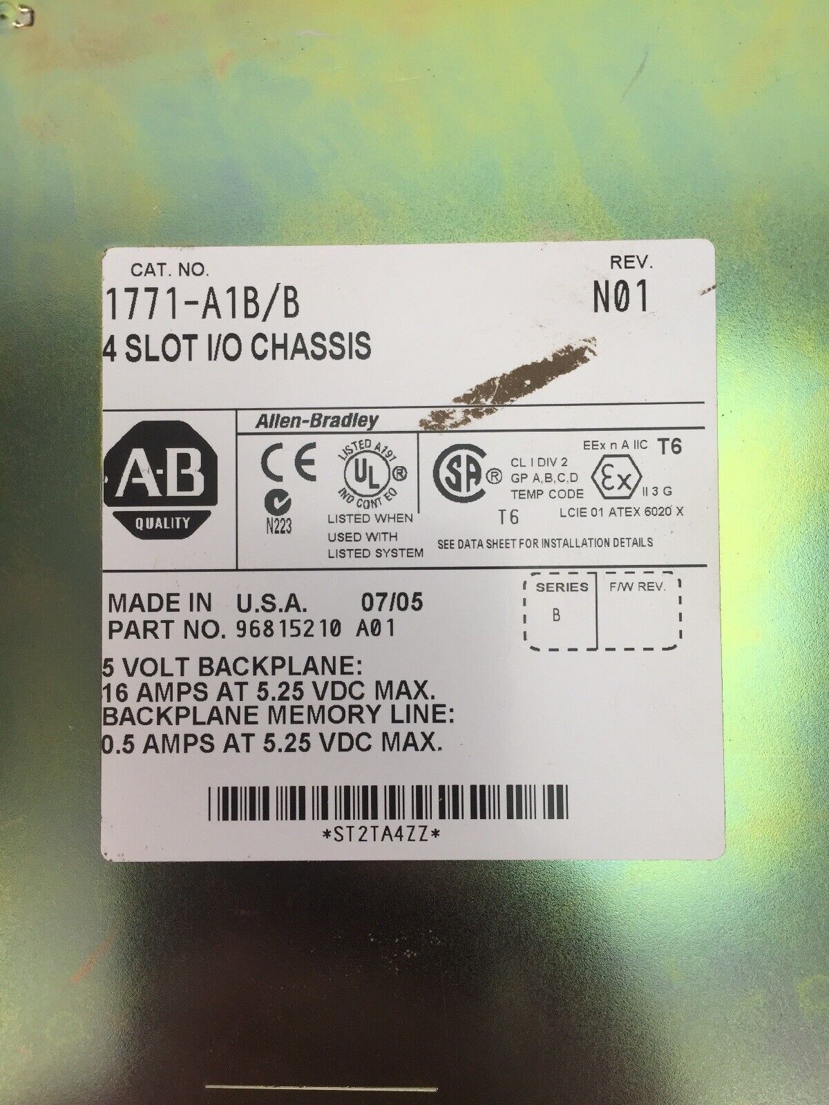 ALLEN BRADLEY 1771-A1B/B 4 SLOT I/O CHASSIS
