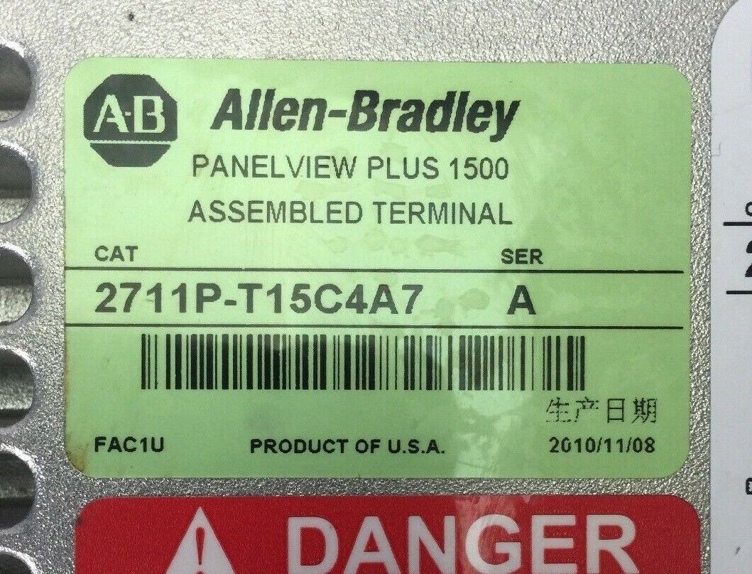 ALLEN BRADLEY 2711P-T15C4A7 PANELVIEW PLUS 1500 ASSEMBLED TERMINAL SER A TOUCH