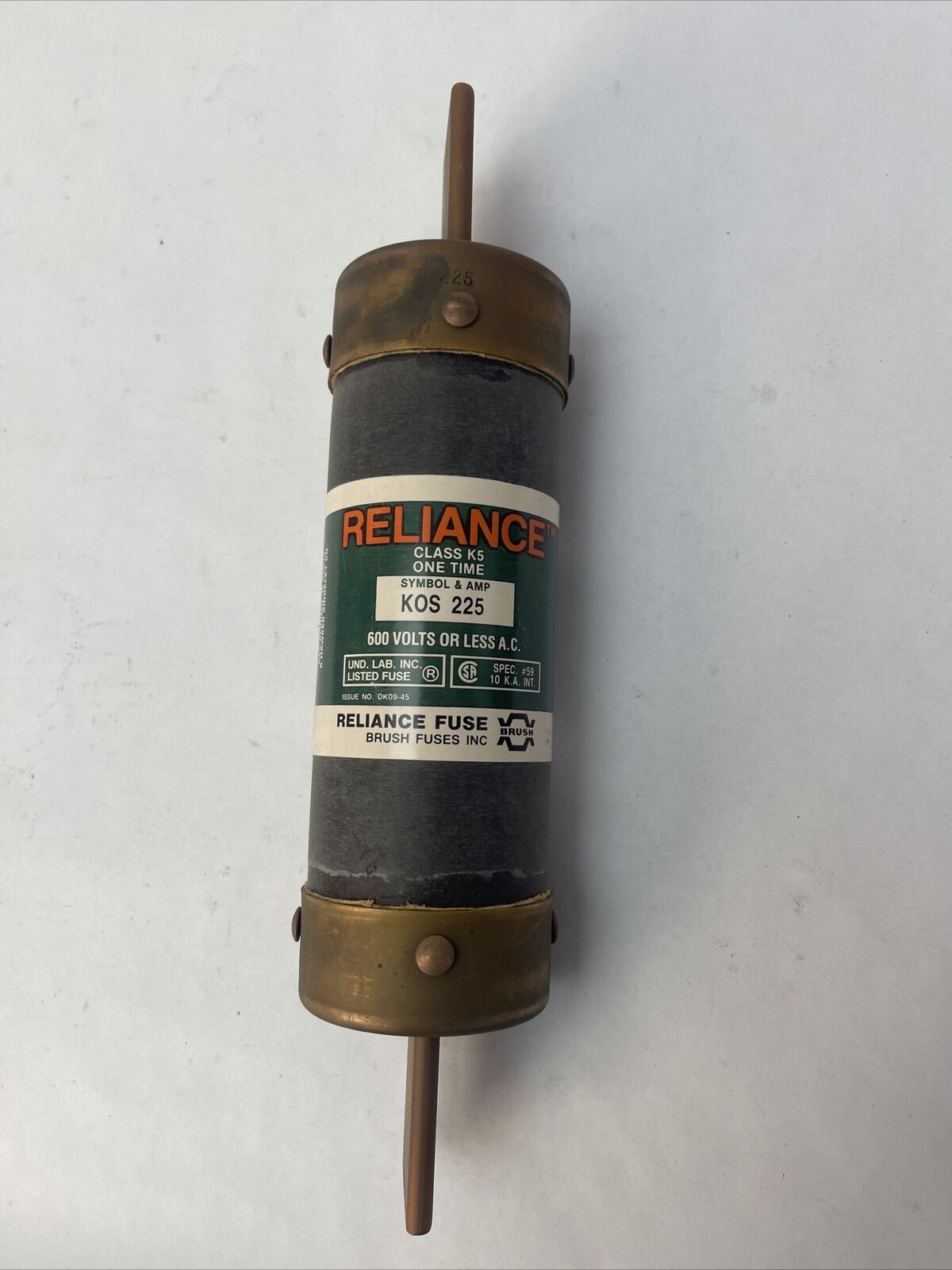 RELIANCE KOS225 CLASS K5 ONE TIME FUSE 600VAC 225AMP